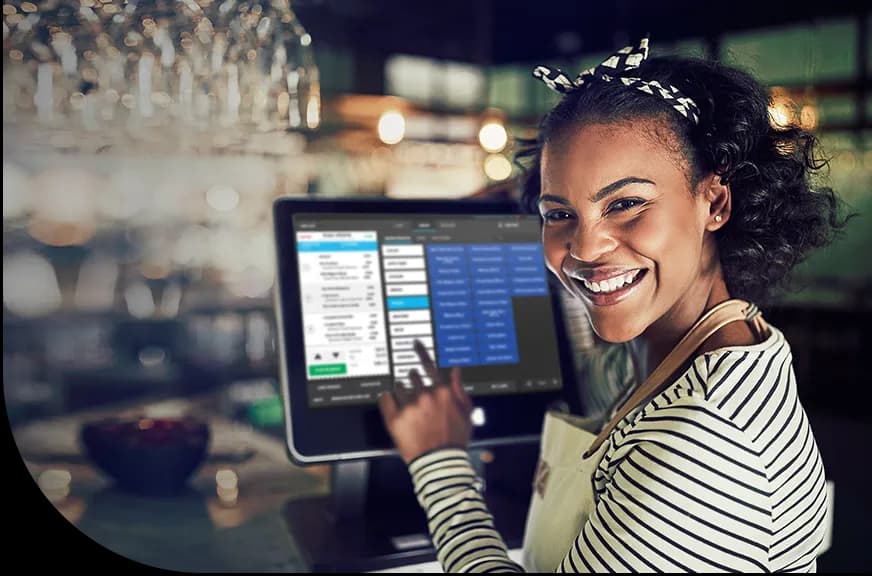 Woman using POS system