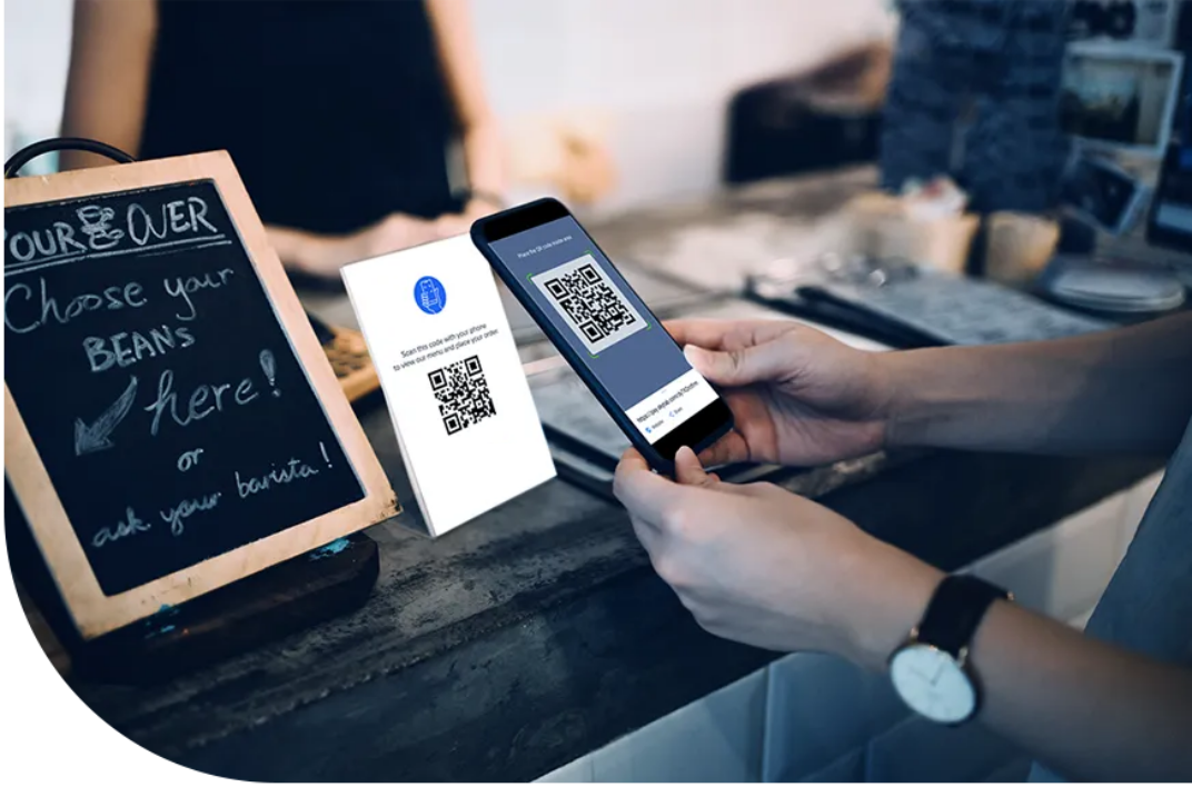 Scanning QR code at merchant counter